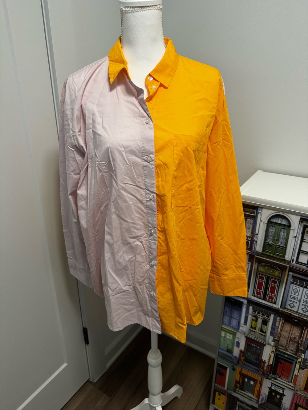 Jake's Two-Tone Button-Up Shirt in Orange & Blush